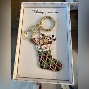 BaubleBar Disney chip n dale Holiday Stocking Keychain - Red, Green, and Gold
